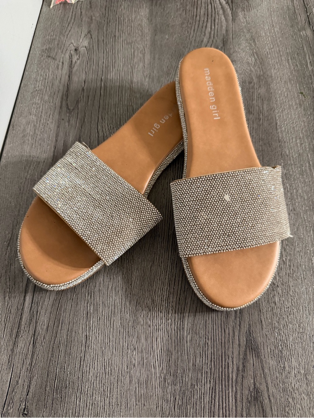 Madden Girl Glitter Silver Slide Sandals